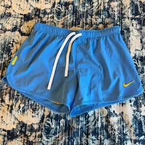 Nike Dri-Fit Live Strong Yellow Swoosh Blue Running Shorts Women’s Size M